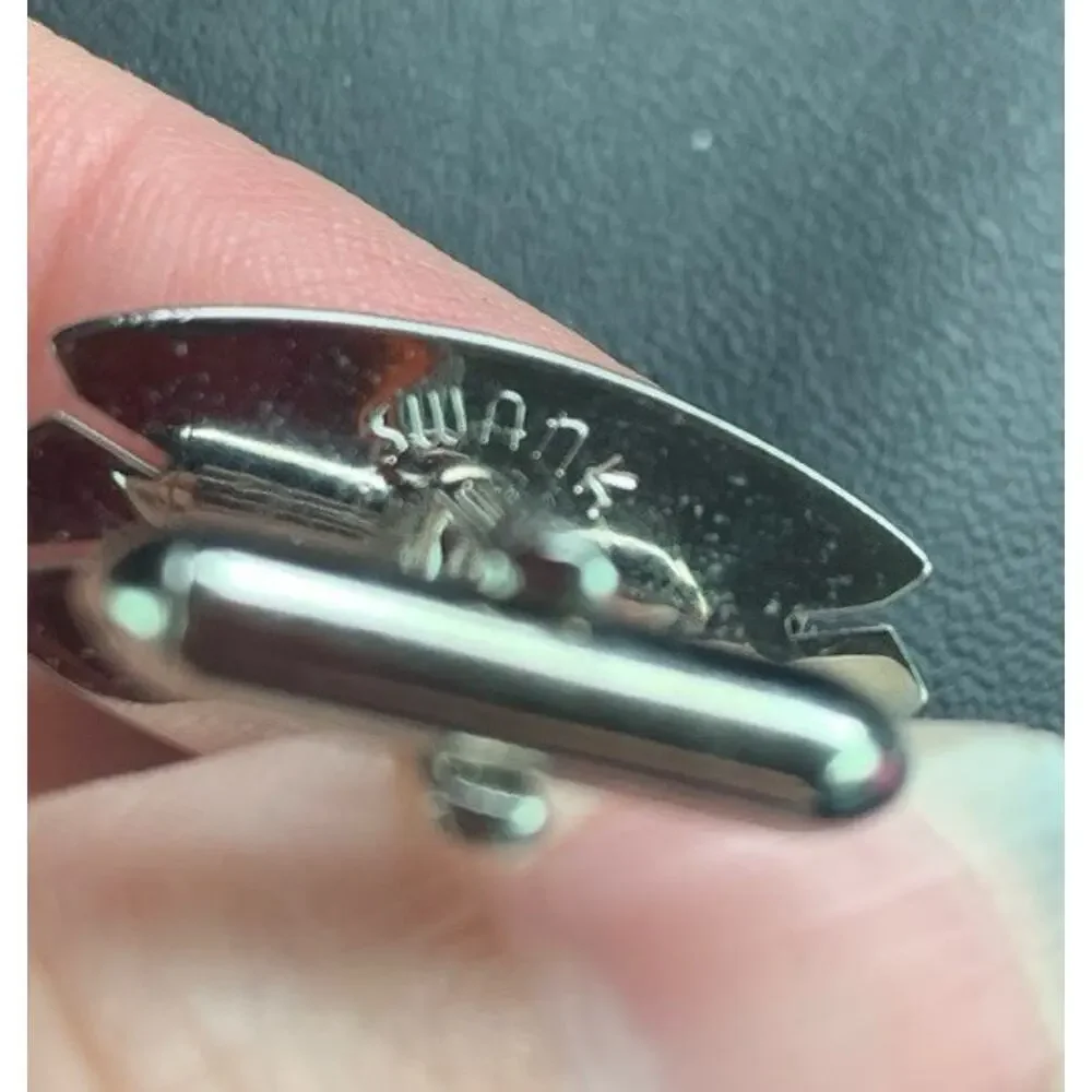 Vintage Swank Shiny Silver Tone Cuff Links‎ Signed